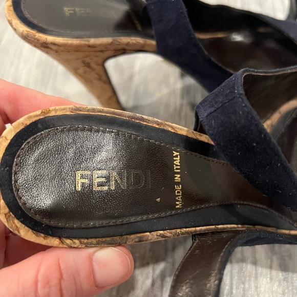 FENDI navy suede peeptoe cork heels - Picture 7 of 7